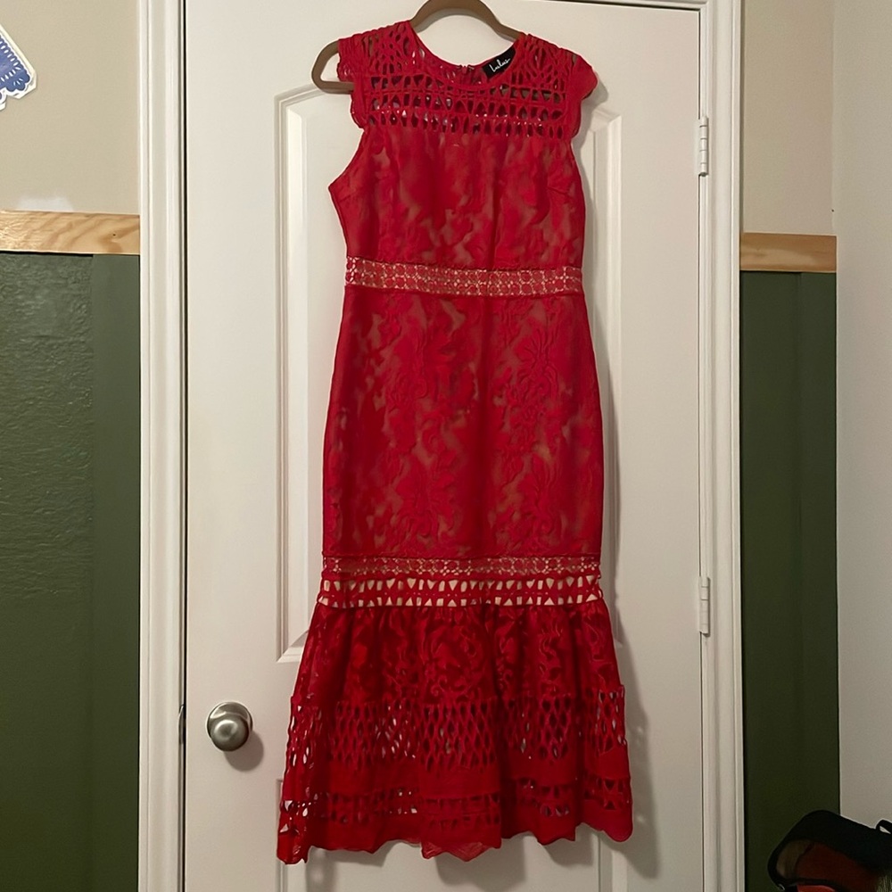 Lulus Red Midi Lace Dress